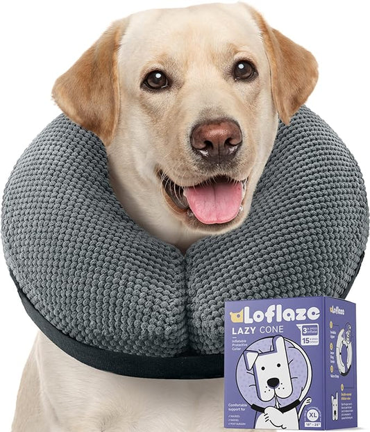 Soft Inflatable Dog Cone Collar Alternative After Surgery - Dog Neck Donut E Collar for Large Medium Small Dogs Cats Post Surgery - Recovery Collar to Stop Licking - Grey, XXL