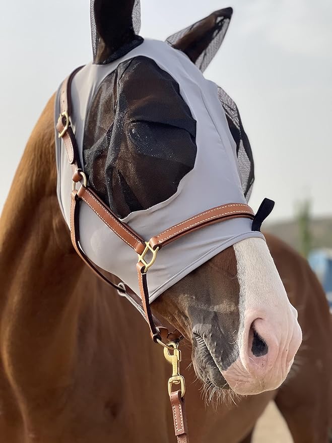 TGW RIDING Horse Fly Mask Super Comfort Horse Fly Mask Elasticity Fly Mask with Ears We Only Make Products That Horses Like (Gray, L)