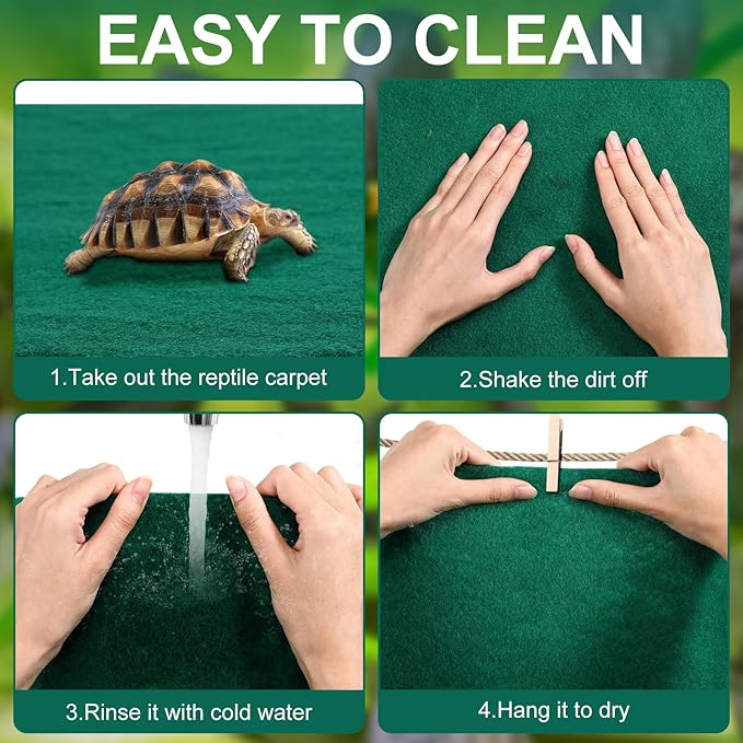 4 Pcs 24" x 47" Reptile Carpet Pet Terrarium Floor Liners Bedding Substrate Liner Supplies Reptile Cage Mat Tank Accessories for Lizard Bearded Dragon Tortoise Snake Leopard (Green)