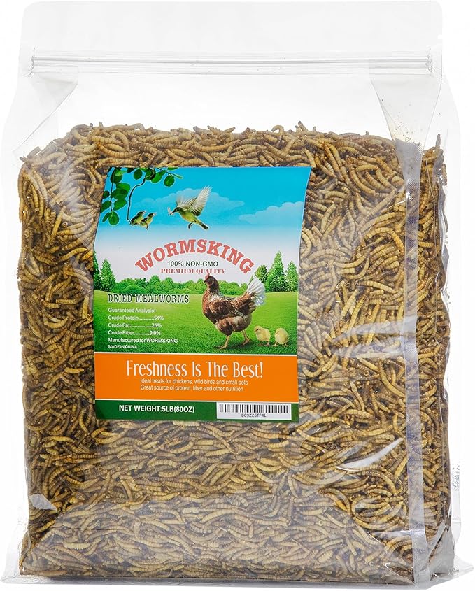 5LB Dried Mealworms, Great Treat for Chicken, Duck, Birds, Reptile, Hamster,Hedgehog, Pigeon