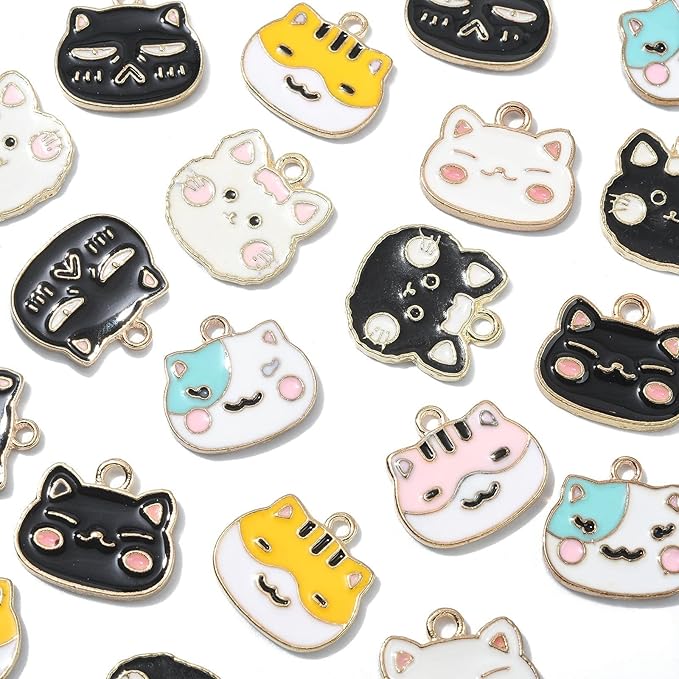 KitBeads 32pcs Enamel Cat Charms Cartoon Cute Kitten Charms Cartoon Animal Pet Cat Charms for Jewelry Making Bracelets Bulk
