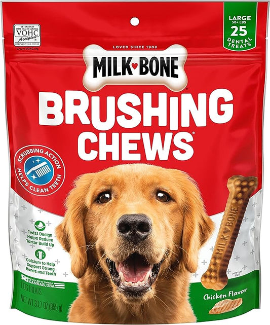 Milk-Bone Original Brushing Chews 25 Large Daily Dental Dog Treats Scrubbing Action Helps Clean Teeth