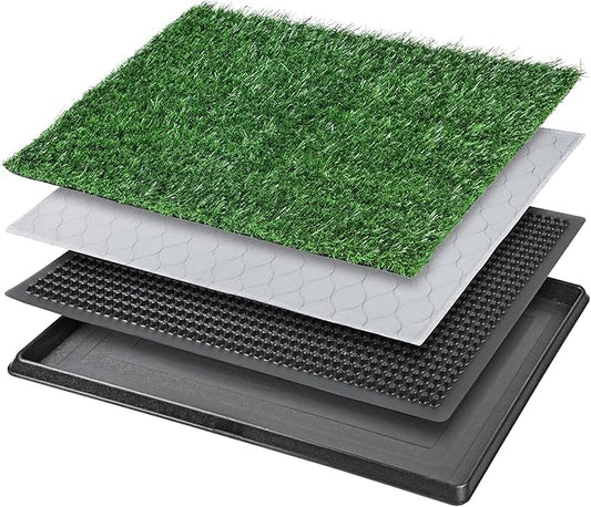 Dog Grass Pet Loo Indoor/Outdoor Portable Potty, Artificial Grass Patch Bathroom Mat and Washable Pee Pad for Puppy Training, Full System with Trays (Pet Training Tray, 20"x25")