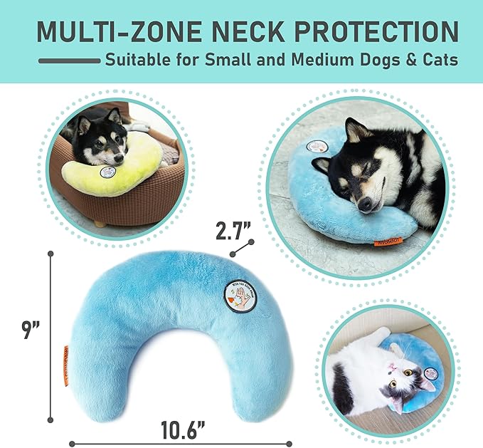 Dog Pillow, Dog Calming Pillow for Small Dog and Cats, U-Shaped Half Donut Dog Neck Pillow, Deep Sleep Fluffy & Cozy Pet Calming Toy, Joint Relief Sleeping Improve(2 Pack(Blue&Yellow)