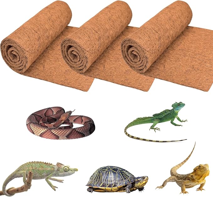 ZeeDix 3 Rolls Coconut Fiber Reptile Substrate Mat, 18 x 24 inches Natural Coco Mat Reptile Carpet Coco Fiber Liner Turtle Bedding Reptile Terrarium Liner for Lizard Snake Turtle Gecko Bearded Dragon