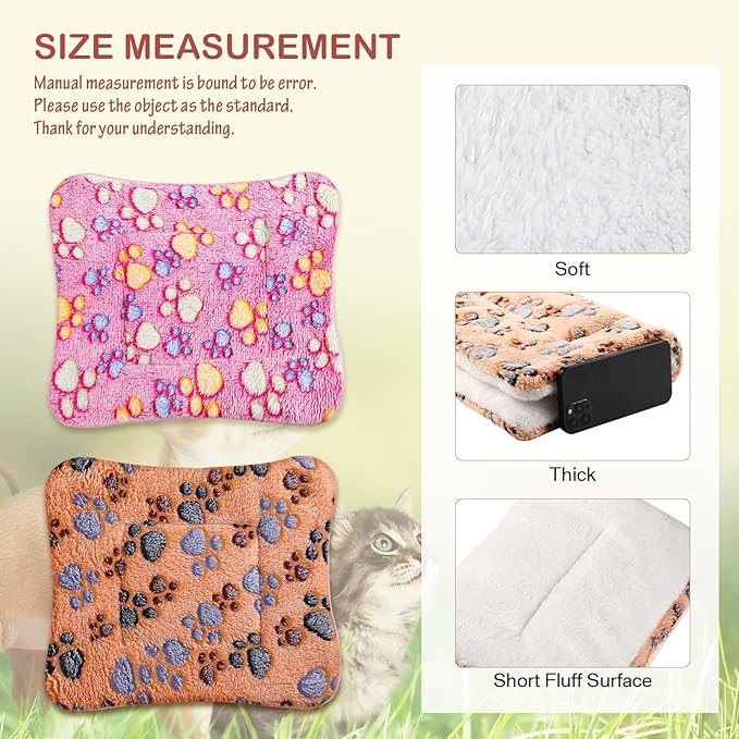 4 Pack Ultra Soft Dog Cat Bed Mat with Cute Prints Reversible Fleece Dog Crate Kennel Pad Cozy Washable Thickened Hamster Guinea Pig Bed Pet Bed Mat for Small Animals (Vivid Color,13 x 19 Inches)