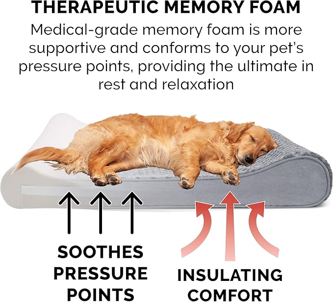 Furhaven Memory Foam Dog Bed for Large/Medium Dogs w/ Removable Washable Cover, For Dogs Up to 38 lbs - Ultra Plush Faux Fur & Suede Luxe Lounger Contour Mattress - Gray, Large