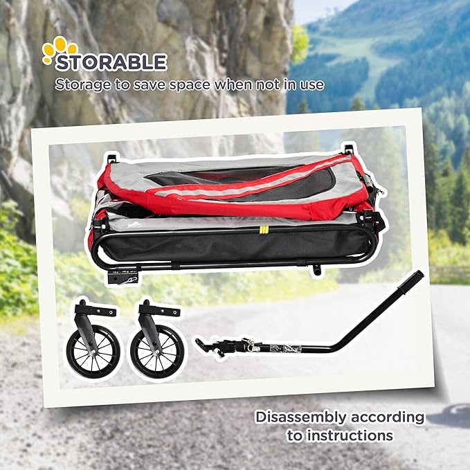 Aosom 2-in-1 Pet Bike Trailer for Small Dogs, Road-Visibility Bicycle Stroller, Weather-Strong Bike Wagon Trailer Sidecar Attachment