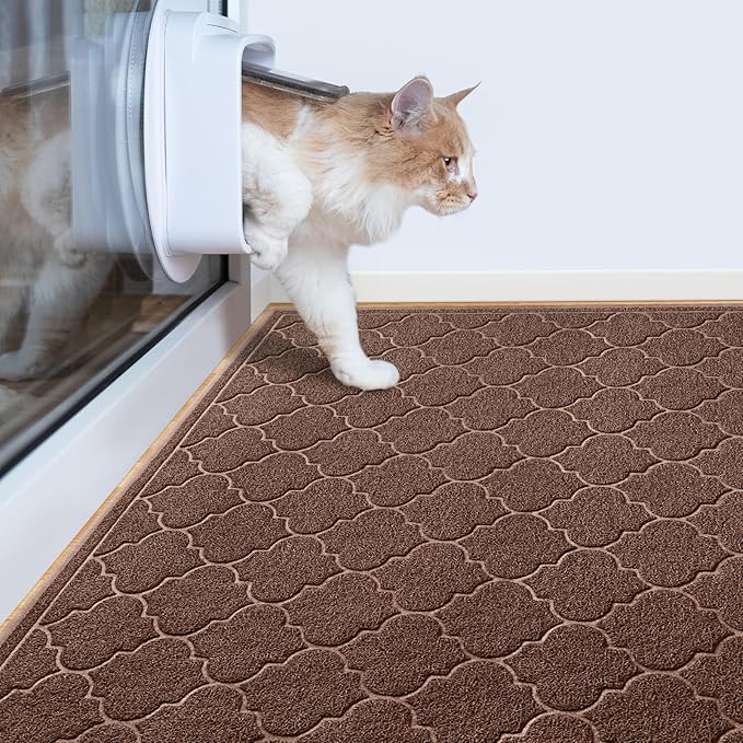 LuxStep Cat Litter Mat Litter Trapping Mat, 35x47 Inch Waterproof and Non-Slip Litter Box Mat for Clean Floors, Soft on Cat Paws, Large Litter Pad for Indoor Cat Supplies and Essentials, Coffee