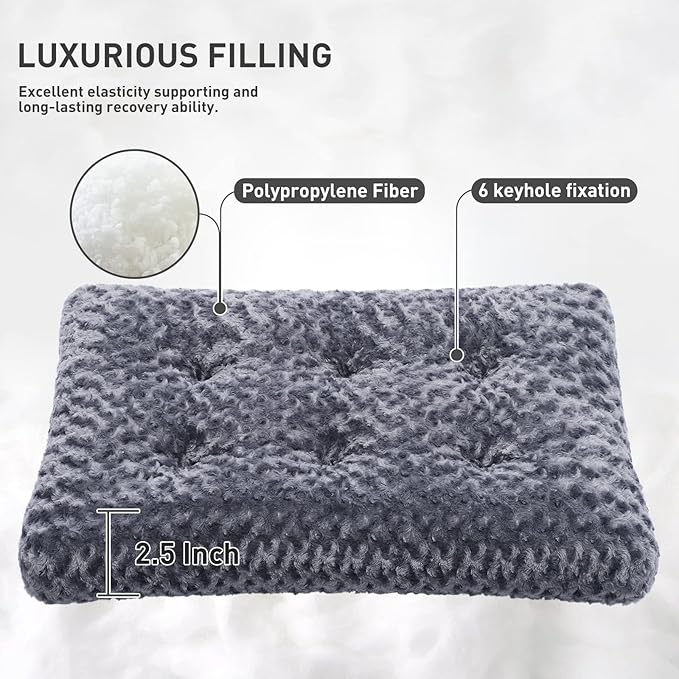 KSIIA Washable Dog Bed Deluxe Plush Dog Crate Beds Fulffy Comfy Kennel Pad Anti-Slip Pet Sleeping Mat for Large, Jumbo, Medium, Small Dogs Breeds, 21" x 13", Dark Grey