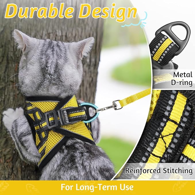 rabbitgoo Cat Harness and Leash Set for Walking Escape Proof, Adjustable Soft Kittens Vest with Reflective Strip for Cats, Comfortable Outdoor Vest, Bright Yellow, S