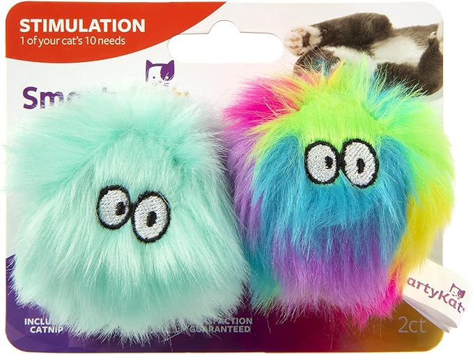 SmartyKat (2 Count Fuzzy Friends Plush Catnip Ball Cat Toys - Rainbow/Turquoise, 2 Count