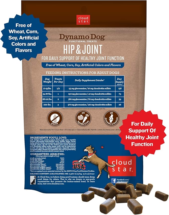 Cloud Star Dynamo Dog Soft Chews Hip & Joint Grain Free Dog Treats, Bacon & Cheese, 14 oz. Pouch