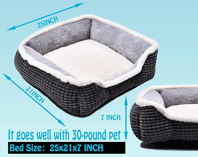 Dog Bed for Medium Size Dogs, Cute Cat Beds for Indoor Cats, Super Soft Washable Cat Bed with Anti-Slip & Water-Resistant Bottom, Luxury Durable Kitten Bed and Puppy Bed, Square Grey Animal Pet Beds