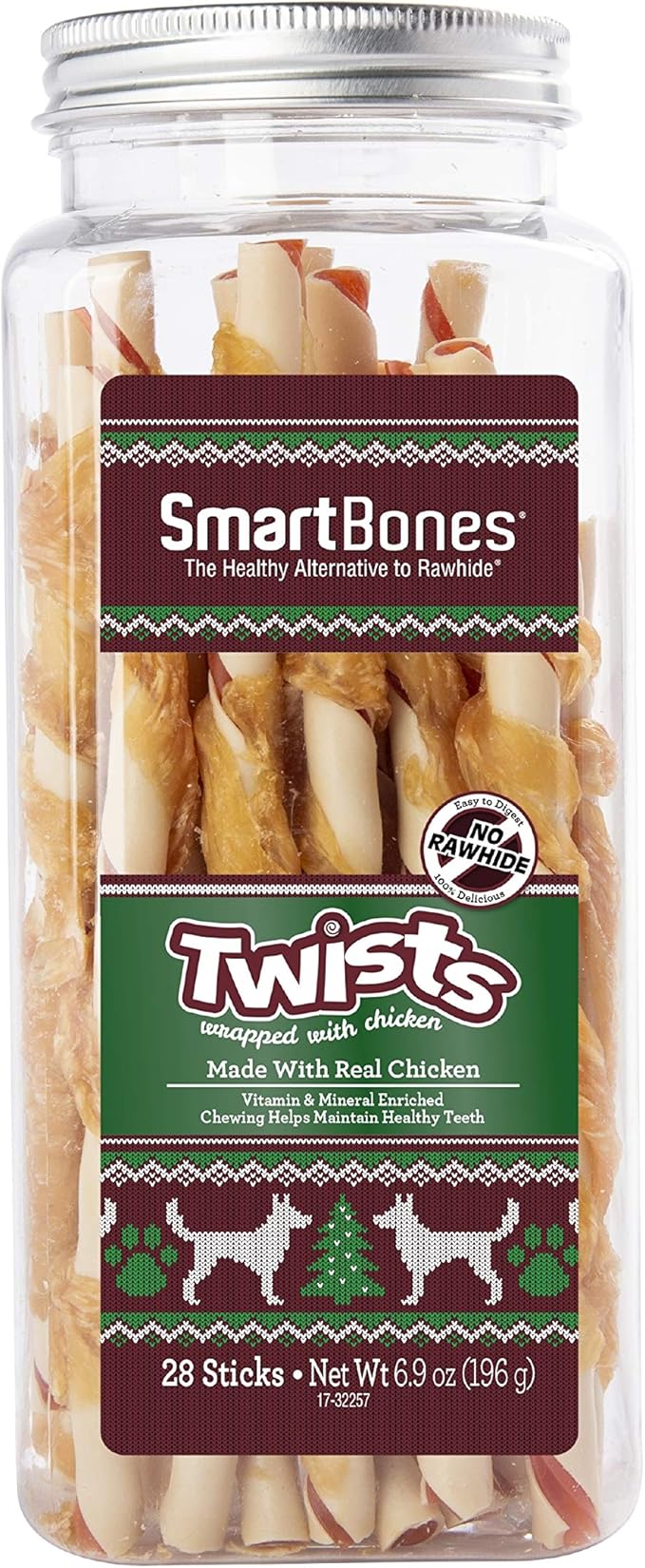 Smartbones Holiday Twists Wrapped with Chicken 28 Count, Made with Real Vegetables and Chicken, Rawhide-Free Chews for Dogs