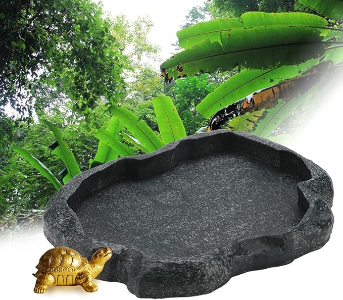 AYNEFY Reptile Food Water Rock Bowls,Resin Reptile Feeder Lizard Worm Feeding Dish Amphibian Feeder Bowl Terrarium Decor for Bearded Dragons Leopard Gecko Frog Snake(Emerald