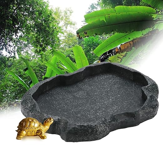 Reptile Feeder,Reptile Rock Food Dish,Terraium Bowl Plastic Shallow Reptile Feeder for Food and Water Feeding Dish for Lizard Gecko Bearded Dragon (M-Moyu Green)