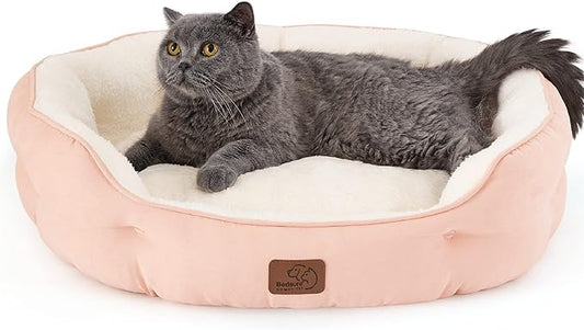 Bedsure Dog Beds for Small Dogs - Round Cat Beds for Indoor Cats, Washable Pet Bed for Puppy and Kitten with Slip-Resistant Bottom, 25 Inches, Peach Pink