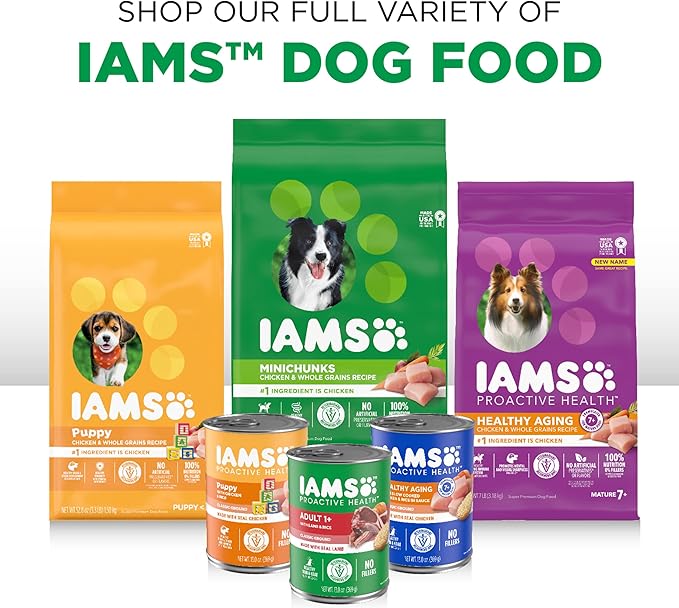 IAMS PROACTIVE HEALTH Adult Wet Dog Food Classic Ground with Beef and Whole Grain Rice, 12-Pack of 13 oz. Cans