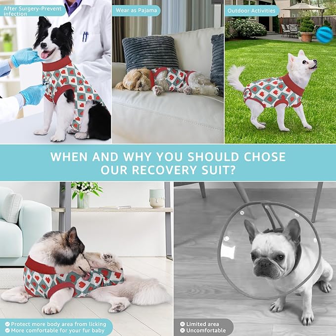 Recovery Suit for Dogs, Dog Recovery Suit Male Female Post Spay, Neuter, Abdominal Surgery Recovery Suit with an Inner Layer Pocket, Prevent Licking Soft Breathable Cotton, Red, S
