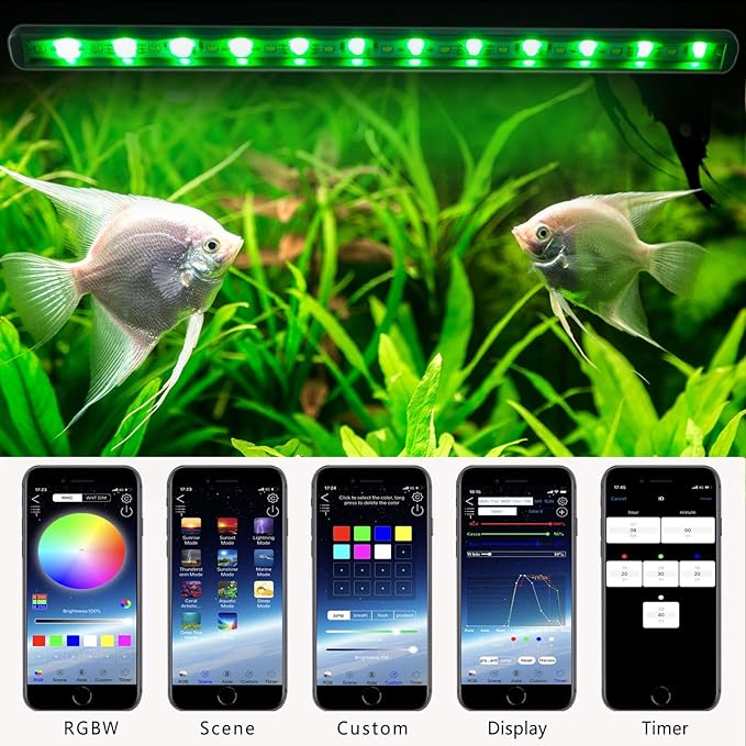 Smart Aquarium Light with App Timer, Dynamic Lighting Landscape for 7-12 Inches Fish Tank, 7/24 Auto Power On/Off, RGBW Full Spectrum Aquarium Lighting (2024 Upgraded Version)