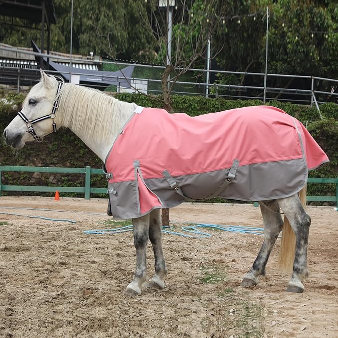 1200 Denier Rip-Stop Turnout Rain Sheet Lightweight Waterproof Breathable Horse Blanket (No Fill) Pinkgrey 78"