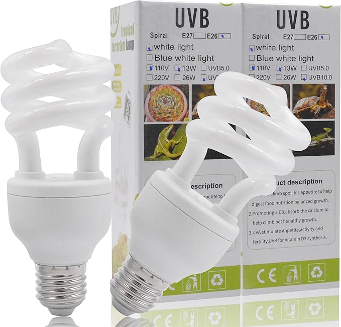 UVB Reptile Light Bulb 10.0 13W, UVA-UVB Bulbs for Reptiles Ideal for Rainforest Reptiles Bearded Dragons Lizard Tortoise Iguanas Chameleons Snake - 2 Pack