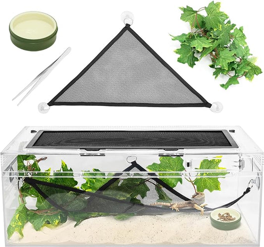 Reptile PC Terrarium Amphibian Tank Starter Kit Habitat Cage 9.4x19.2x7.8inch Suitable for breeding Lizards, Turtles, Snakes, Chameleons,Jumping Spiders