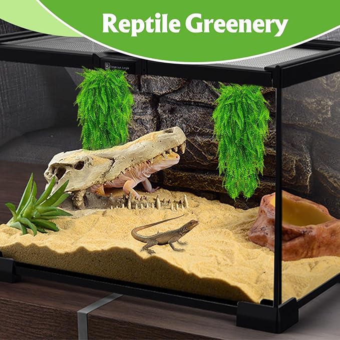 Hamiledyi Reptile Plants 4 PCS Hanging Plants Vines Artificial Leaves Habitat Decorations with Suction Cup for Bearded Dragons Lizards Geckos Snake Pets Hermit Crab