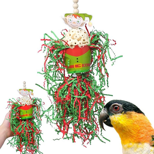 Bonka Bird Toys Christmas Elf Santa Snowman Reindeer Natural Sola Chew Forage Small Medium Bird Toy Cockatiel Parakeet Conures and Other Similar Birds (2434 Elf)