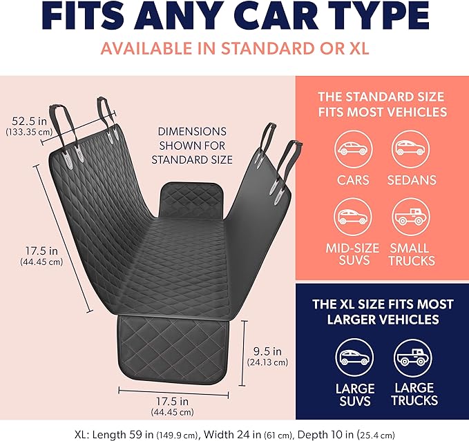 Active Pets Dog Car Seat Cover for Back Seat. Car Seat Protector Dog Hammock for Car - Waterproof Pet Back Seat Cover for Trucks, Sedans & SUVs - Use with Chom Chom Roller Pet Hair Remover. Blue, XL