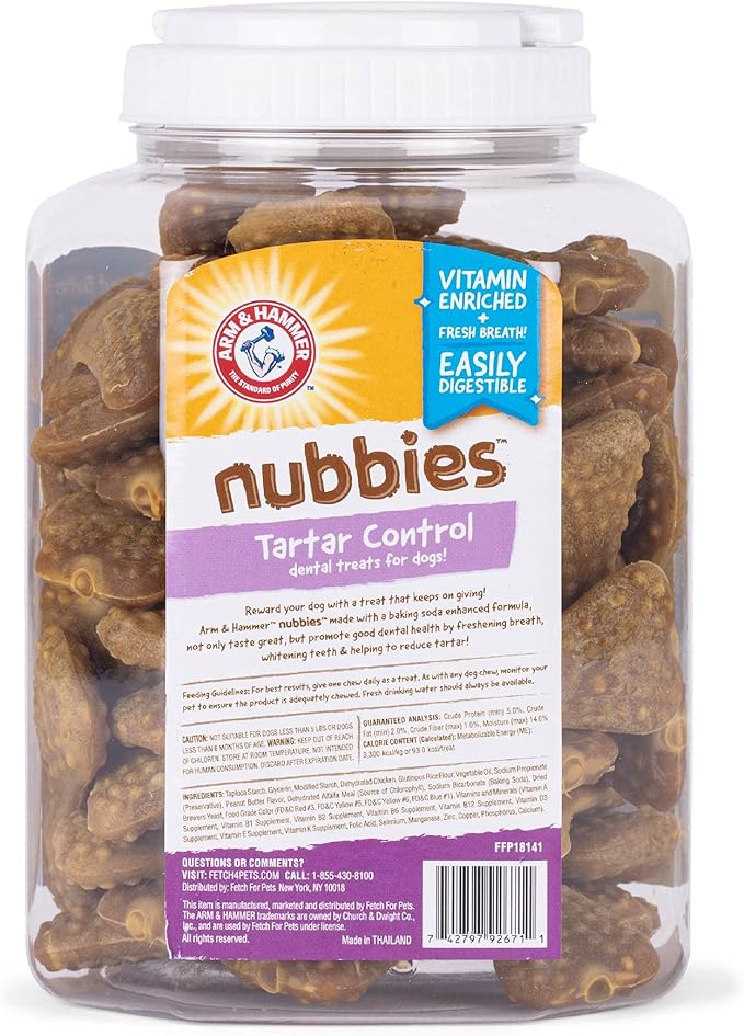 Arm & Hammer for Pets Nubbies Dental Treats for Dogs | Dental Chews Fight Bad Breath, Plaque & Tartar Without Brushing | Peanut Butter Flavor Value Bucket(Pack of 6, 318 Count Total)