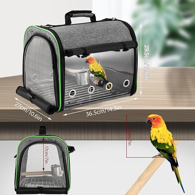Suertree Bird Carrier Bag Bird Travel Cage Indestructible Stainless Steel Mesh, Bag with Stand for Parrot, Portable Bird Travel Bag, Pet Transparent Breathable Travel Cage