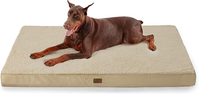 Bedsure Jumbo Dog Bed for Large Dogs - XXL Orthopedic Waterproof Dog Beds with Removable Washable Cover, Egg Crate Foam Pet Bed MatKhaki