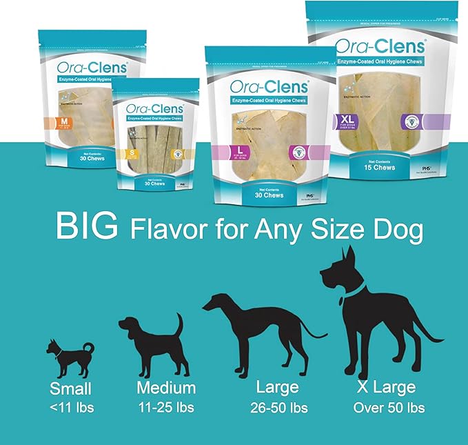 Oral Hygiene Chews for Medium Dogs-Enzymatic Dental Treats for Daily Oral Care, Cleans Teeth and Freshens Breath, Reduces Plaque, Bacteria and Tartar Build Up Without Brushing-30 Chews