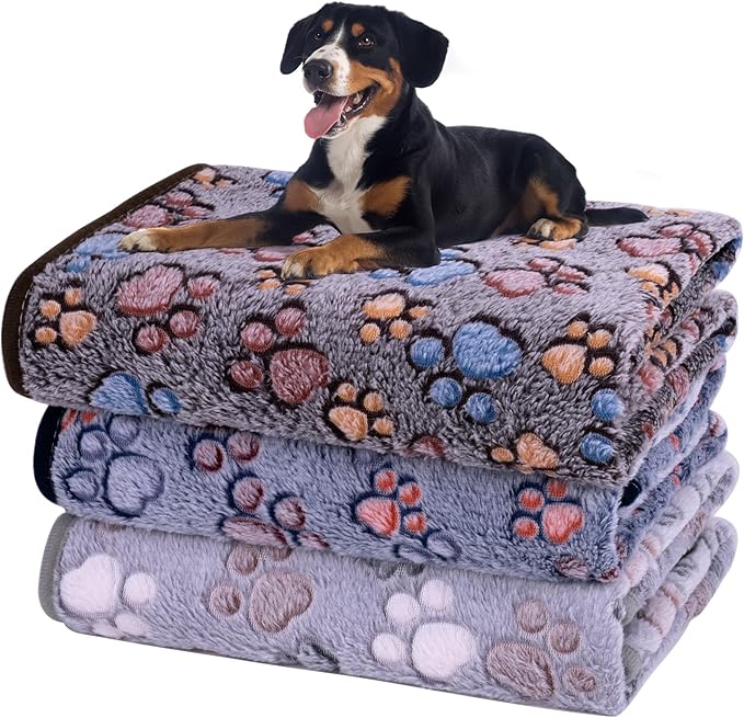 Dono 1 Pack 3 Dog Blankets, Soft Fluffy Fleece Pet Blanket Warm Sleep Mat Paw Print Design Puppy Kitten Throw Blanket Doggy Mat, Blanket for Dogs