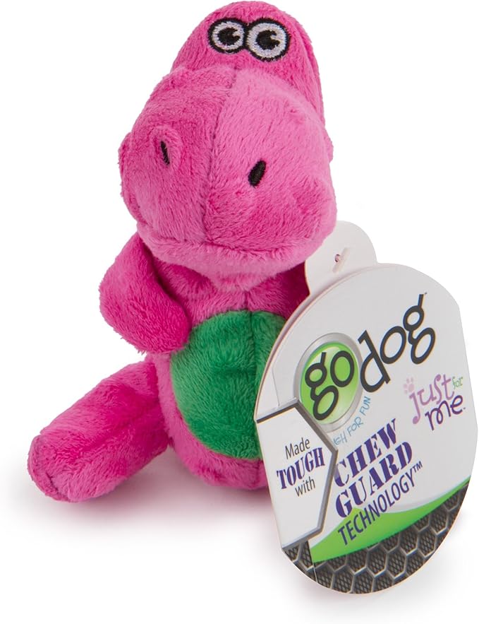 goDog Just For Me Dinos T-Rex Squeaky Plush Dog Toy, Chew Guard Technology - Pink, Mini