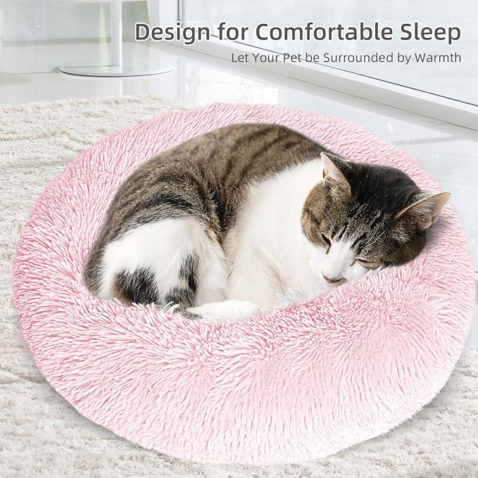 Dog Bed for Small Medium Large Dogs,27 Inch Calming Dogs Bed Machine Washable, Fluffy Round Pet Bed Non-Slip, Calming Soft Plush Donut Cuddler Cushion Self Warming for Puppy and Kitten