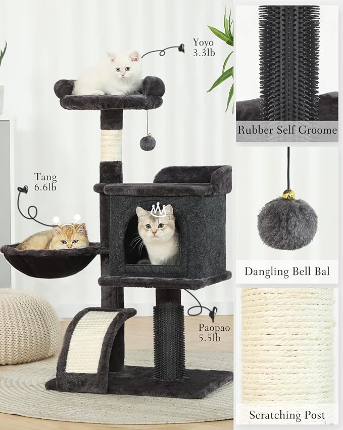 HOOPET Small Cat Tree 36.6 Inches Multi-Level Cat Tree, Cat Tower for Indoor Cats, Cat Condo with Sisal Scratching Post, Hammock, Plush Perch, Cat Furniture Activity Center for Cats, Kitten/Small Cats