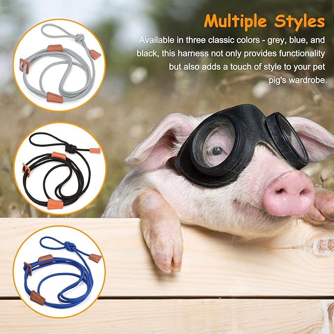 Mini Pig Harness & Leather, Pet Pig Supplies, Adjustable Rope (9 inches long -1/2 inches diameter), Suitable for Small and Medium-sized Pet Pigs(Grey)