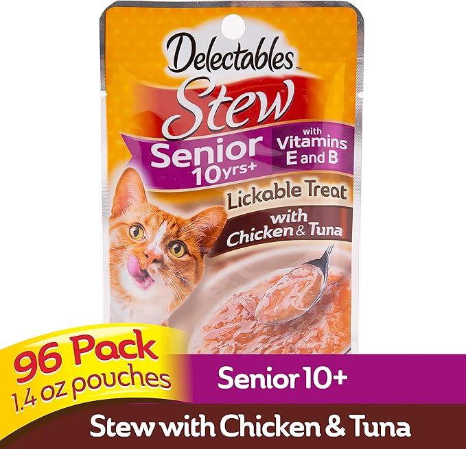 Hartz Delectables Stew Senior 10+ Chicken & Tuna Lickable Cat Treat, 1.4-oz, 12 Count (Pack of 8)