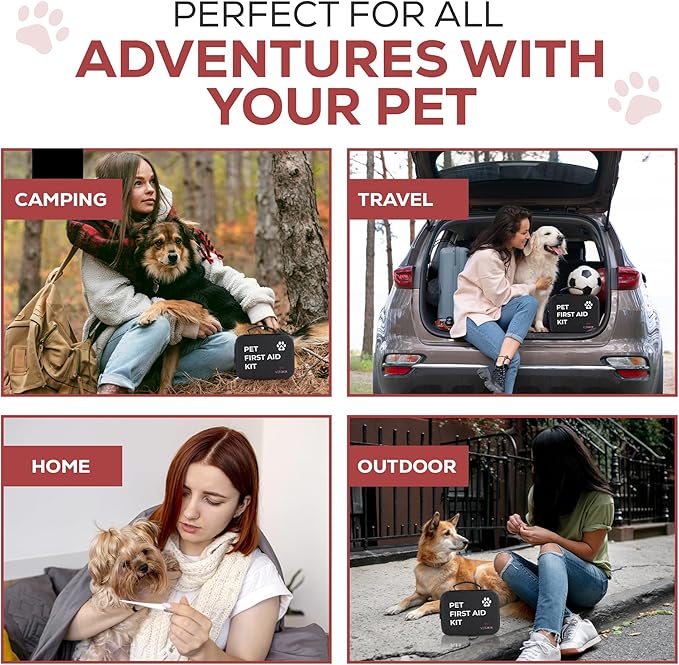 Dog first aid kit | Pet first aid kit for dogs and cats | 85 pieces with styptic clotting stick and bonus travel pouch | Dog emergency kit for home and travel | Dog medical kit (hard case)