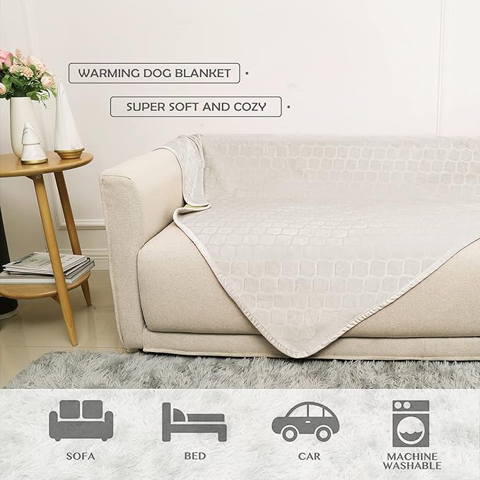 fuguitex Waterproof Dog Blanket Bed Cover Dog Crystal Velvet Moroccan Fuzzy Cozy Plush Pet Blanket Throw Blanket for Couch Sofa(82 * 82 inch, Cream+Beige)