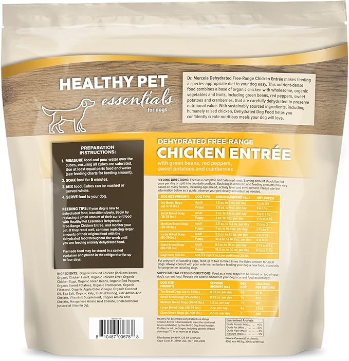 Dr. Mercola Healthy Pet Essentials Chicken and Beef Entree for Dogs, 3lbs (Makes 12lbs of Food), Non GMO, Gluten Free, Soy Free (Free-Range Chicken)