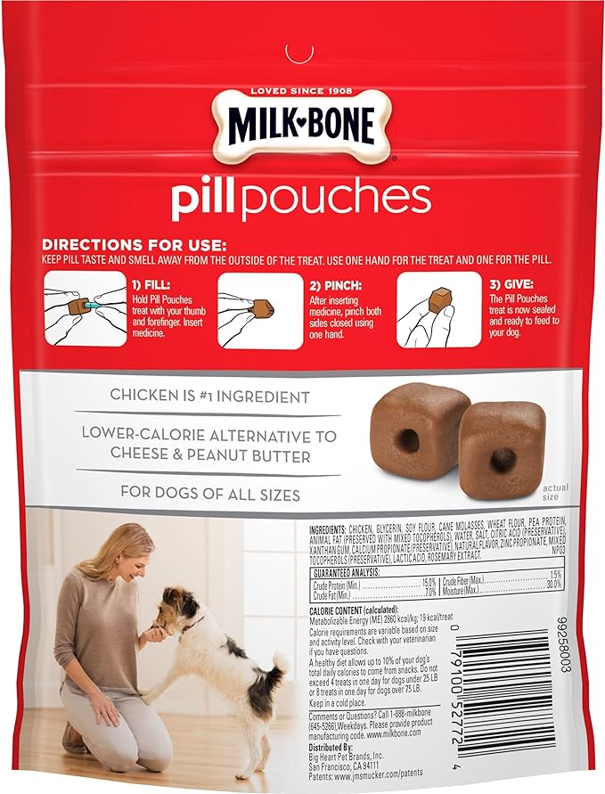 Milk-Bone Pill Pouches Dog Treats, Real Chicken Flavor, 6 Ounce (Pack of 5)