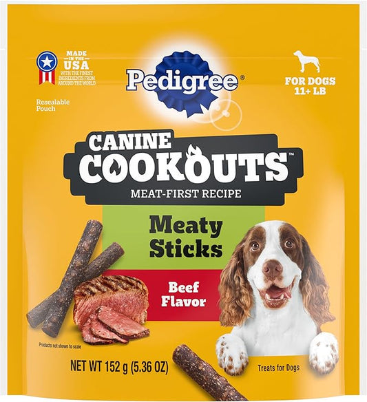 Pedigree Canine Cookout Soft Dog Treats, Beef Flavored Meaty Sticks, 5.36 oz. Bag, Pack of 7