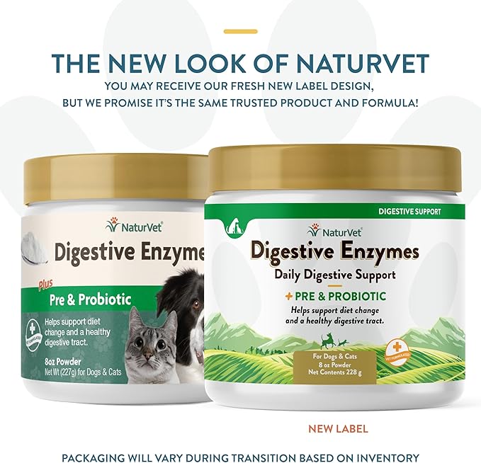 NaturVet – Digestive Enzymes for Dogs - Plus Probiotics & Prebiotics | Helps Support Diet Change & A Healthy Digestive Tract | for Dogs & Cats | 8 oz Powder