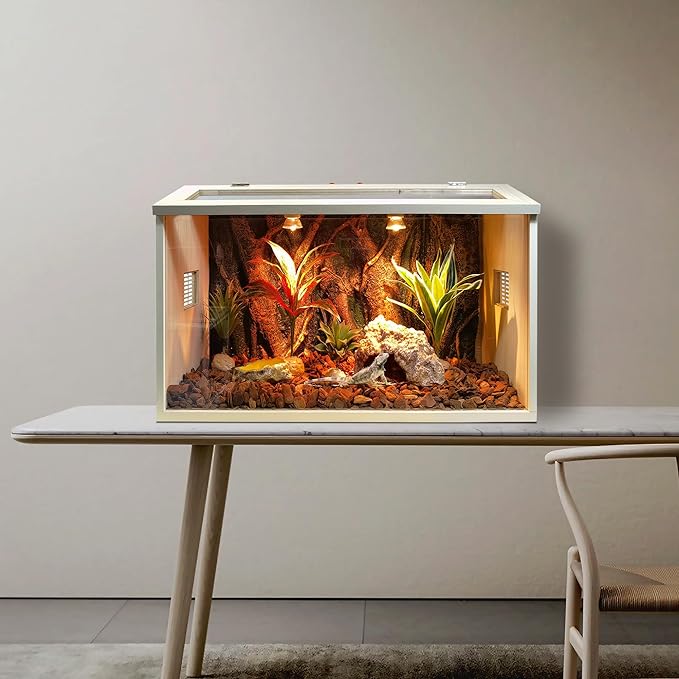 Bearded Dragon Tank, Reptile Enclosure, Snake Tank, Reptile Terrarium, Built-in Light Fixtures with Switch, 2024 Newest Upgrade (23 Gallon, 24" Long, Thick Wood Roof)