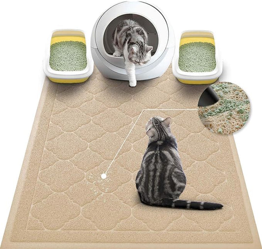 WePet Cat Litter Box Mat, Kitty Premium PVC Pad, Durable Trapping Rug, Phthalate Free, Urine-Resistant, Scatter Control, XXL 47 x 36 Inch, Beige