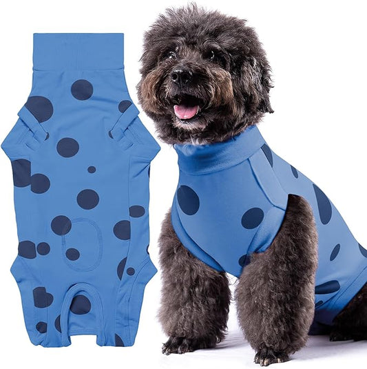 Recovery Suit for Dogs, Professional Soft Breathable Dog Surgery Suit Post Spay, Neuter, Abdominal Surgical Suit Prevent Licking Wounds, Dog Recovery Suit Male Female Can Pee (Blue, Small)